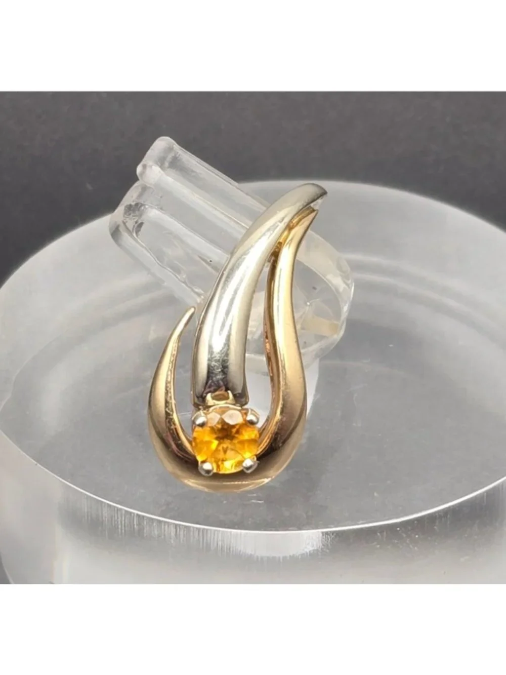 14k Yellow Gold Citrine Pendant Sculptural Ribbon Statement Charm Signed KK - Picture 8 of 14